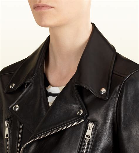 gucci leather biker jacket womens|gucci leather moto jacket.